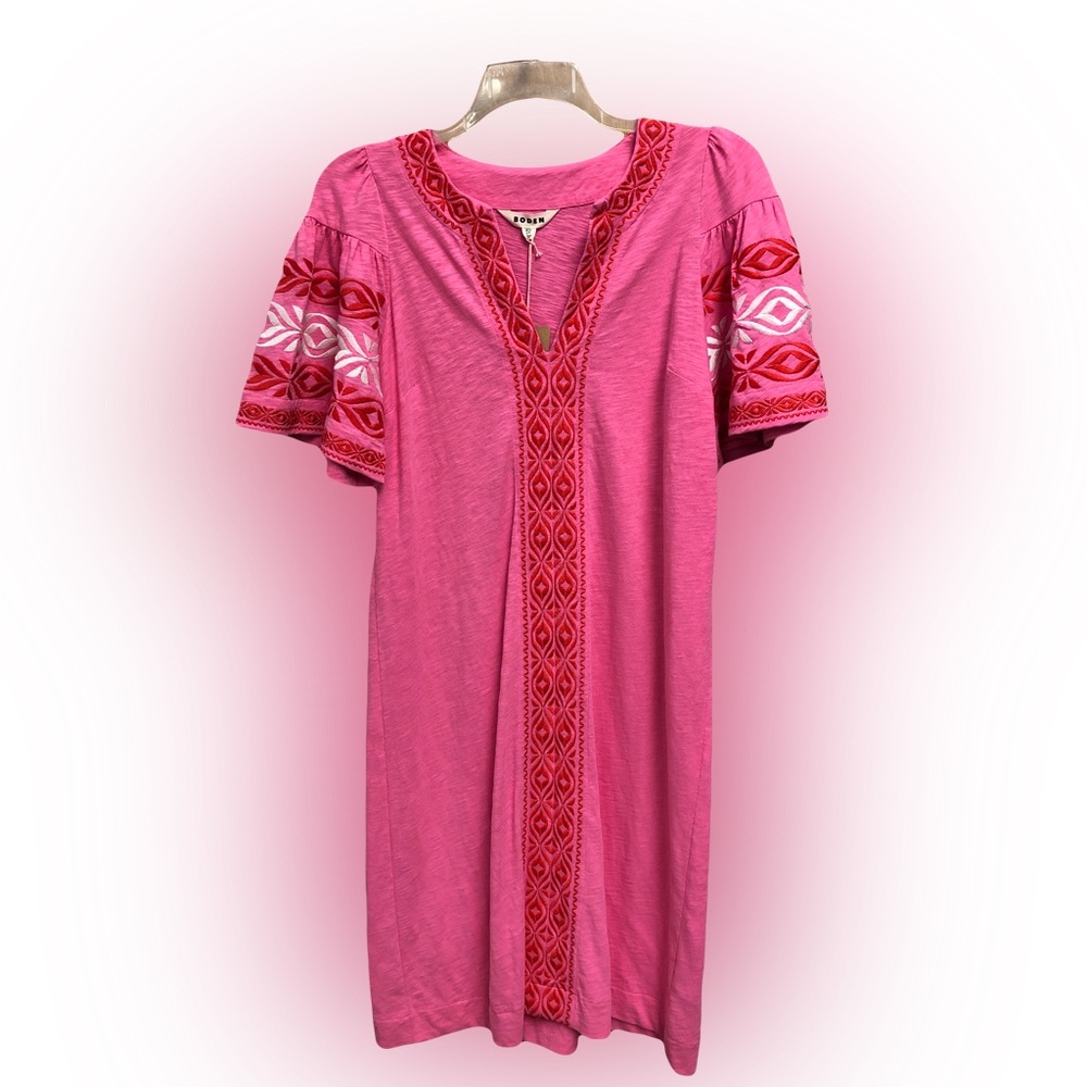 Boden Pink Red Embroidered Maxi Dress Size 8 NWT Boho Summer